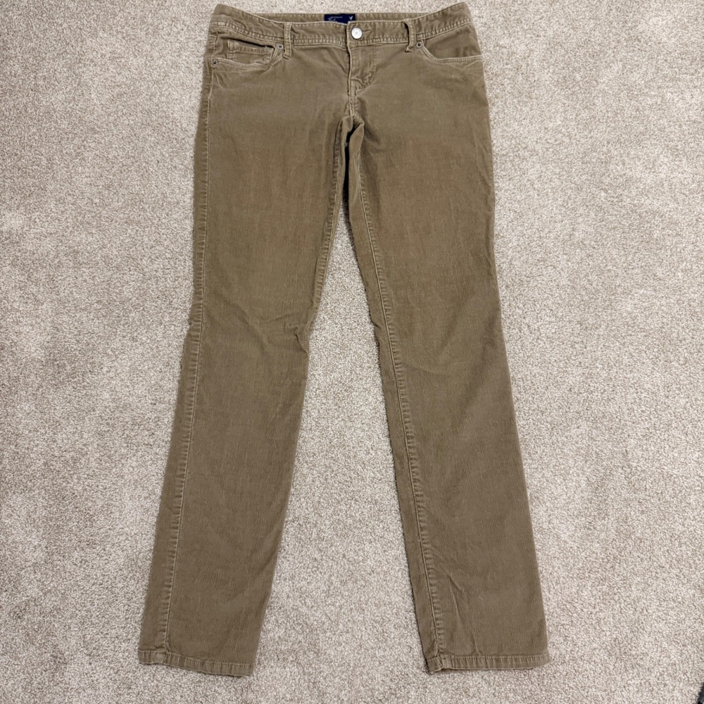 American Eagle Corduroy Pants Womens 0-2 Tan Khaki Stretch Ultra Low Rise Y2K